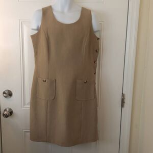 (3/$20) Europa by Newport News tan sleeveless dress with side working buttons